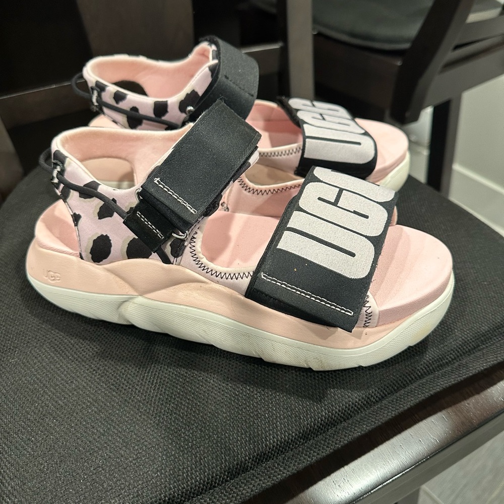 Ugg la Cloud Strap Cheetah Print Posie Pink Platform Sandals Us 10
